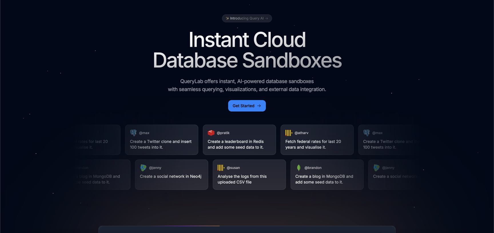 QueryLab | AI-powered database sandboxes with seamless querying, visualizations, and external data integration